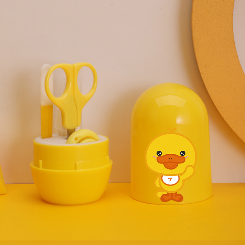 1Set Baby Nail Clippers Stainless Steel Children Safety Cartoon Newborn Nursing Nail Trimmer Hygiene Care Kit With Storage Box: Yellow