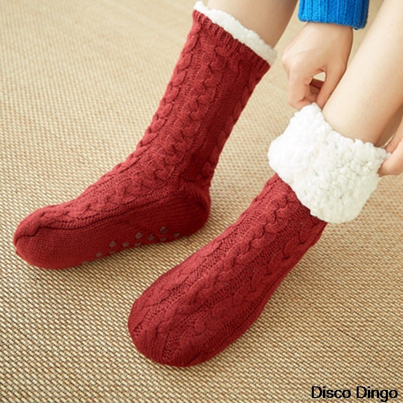 Ladies Winter Warm Cotton Socks Thick Bottom non-slip Solid Color Socks Household non-slip Slippers Tube Socks Carpet Socks