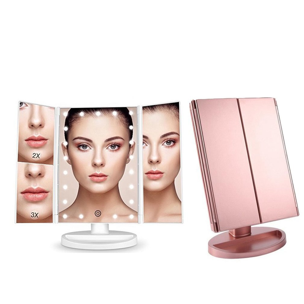 LED Make Up Mirror Illuminated Make Up Mirror Cosmetic Light Stand 3-folding Mirror 22 Light-emitting Makeup Mirror