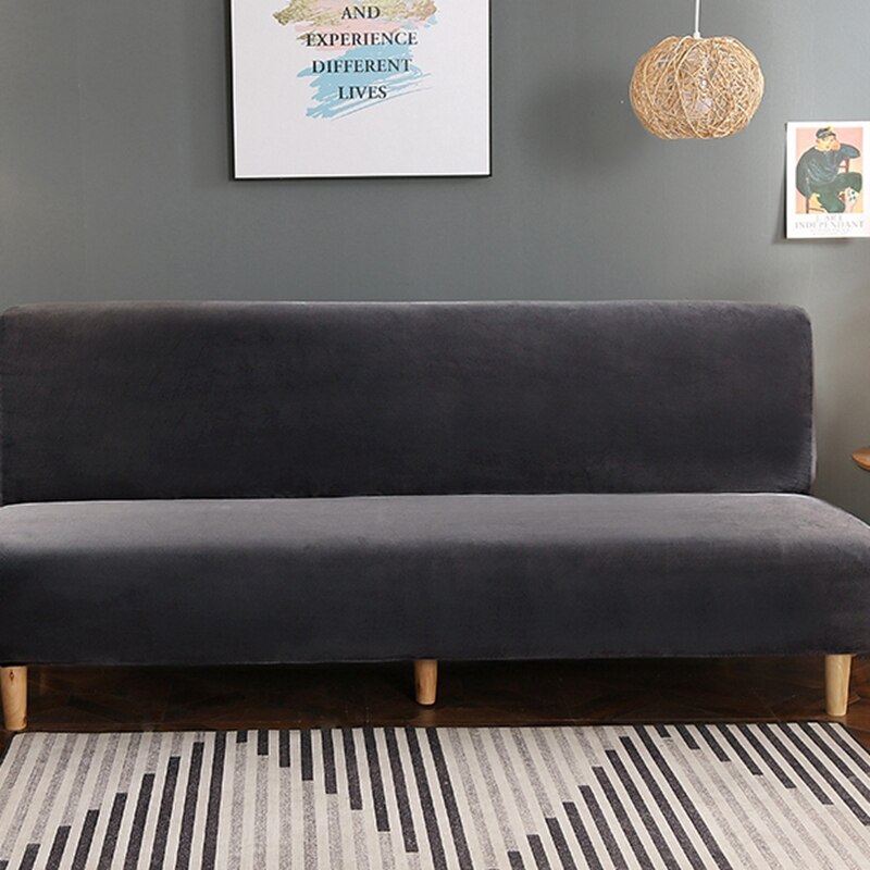 Sofa Cover Without Armrest Sofa Bed Solid Color Soft Plush Couch Cover Living Room with Elastic Band Stretch couch cover elastic: 4 / 120-150CM