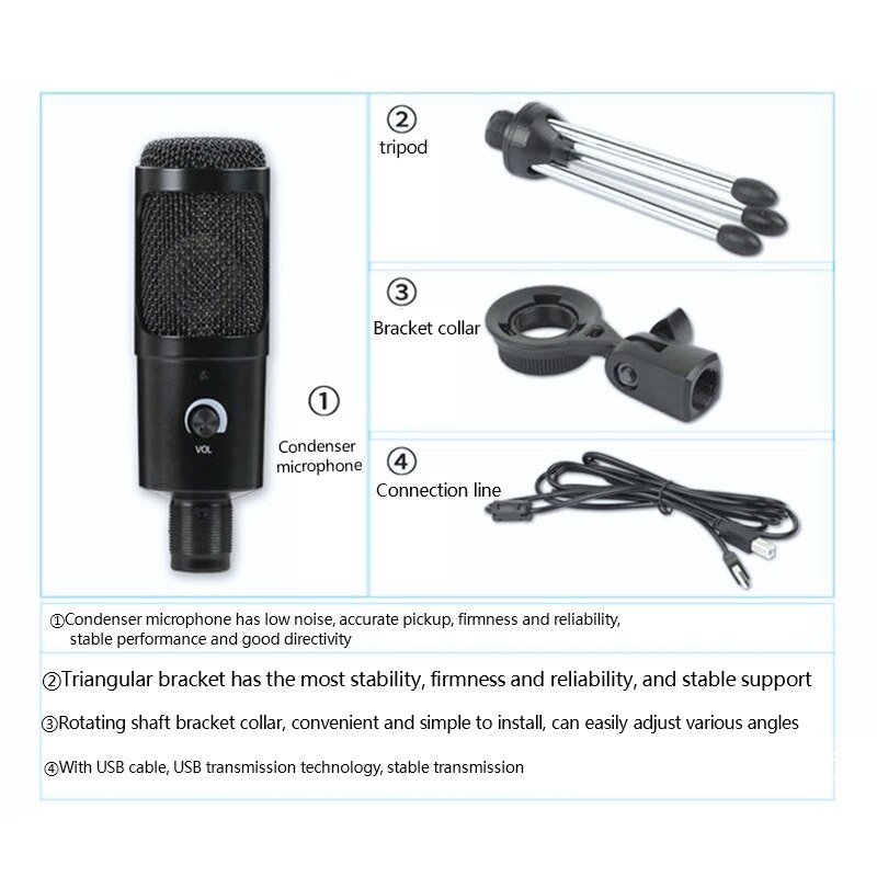 Usb Condenser Microphone 192Khz/24Bit High Sampling Rate Desktop Stand Computer Recording Condenser Microphone Set