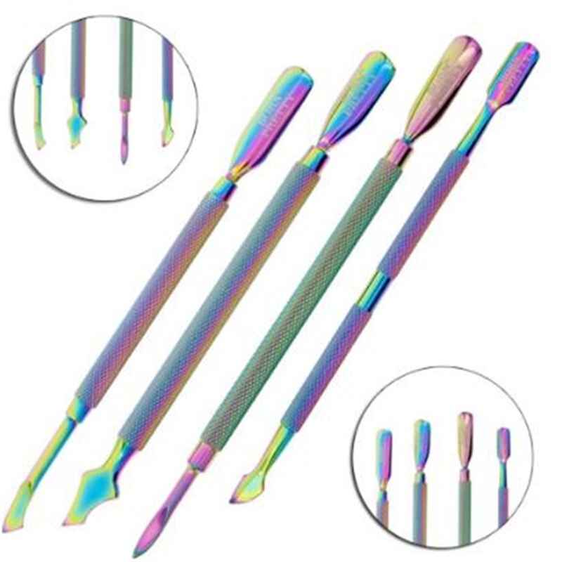 Dual-Ended Chameleon Nail Cuticle Pusher Dode Huid Remover Rainbow Rvs Manicure Pedicure Nail Art Tool 4 Patronen