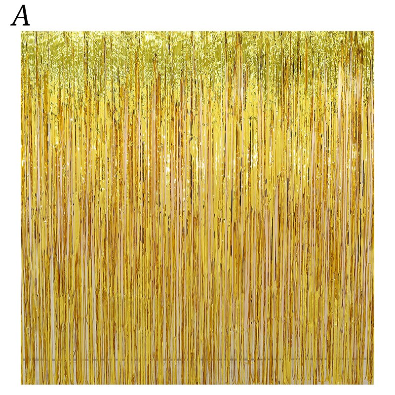 1*2m kæledyr regn silke gardin farve strip kvast fødselsdagsfest farverige krans fest bryllup baggrund atmosfære dekoration: Guld