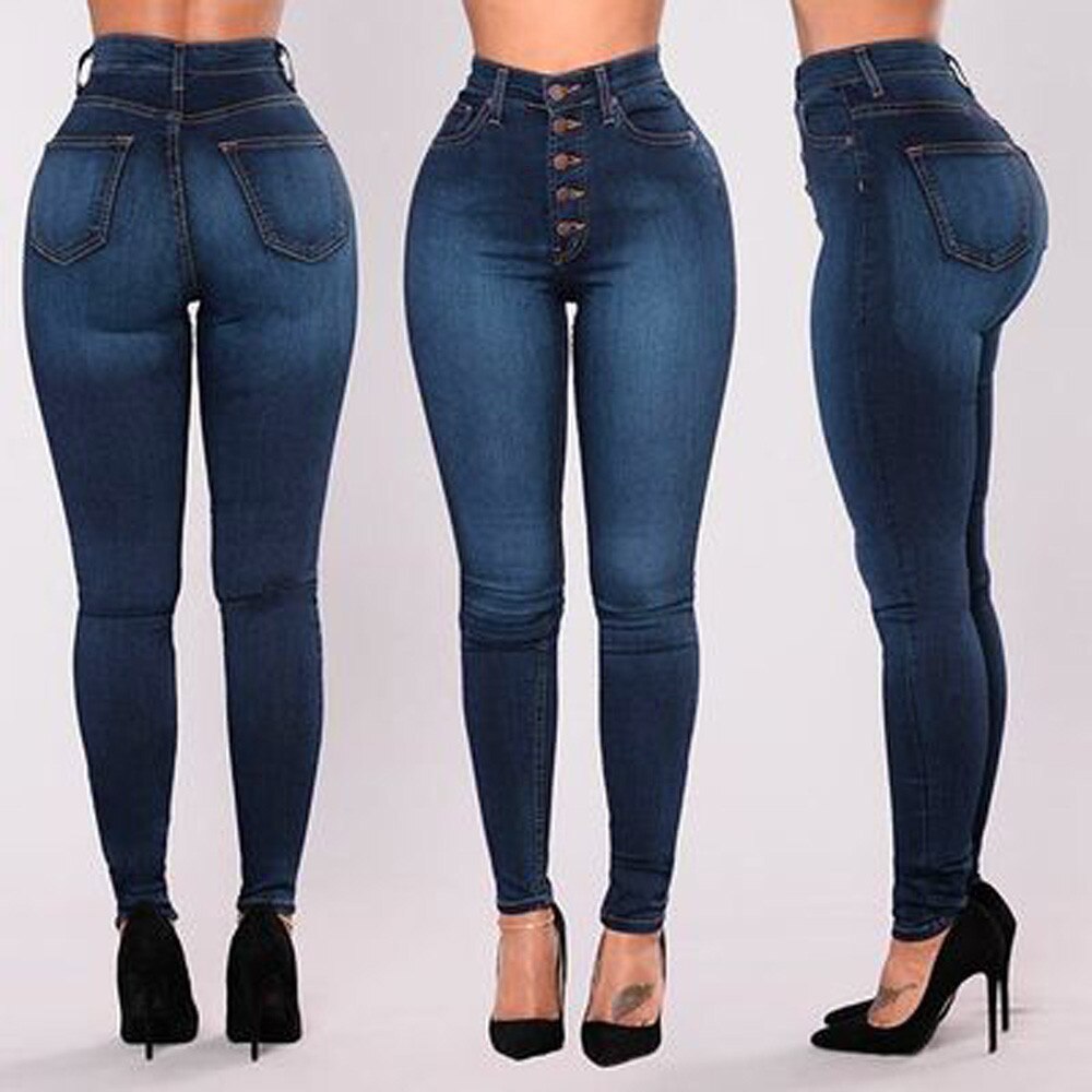 femmes taille haute maigre Denim Jean Stretch mince pantalon mollet longueur Jean Denim poche bouton décontracté botte coupe pantalon Jean FDH