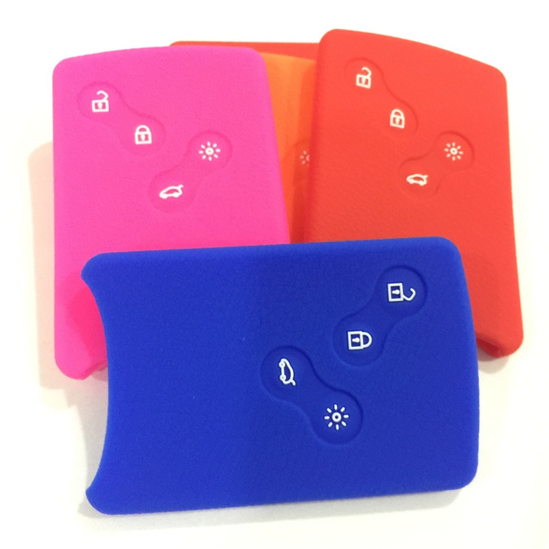 Silicone rubber car key cover case for Renault Clio Logan Megane 2 3 Koleos scenic card 4 button remote key