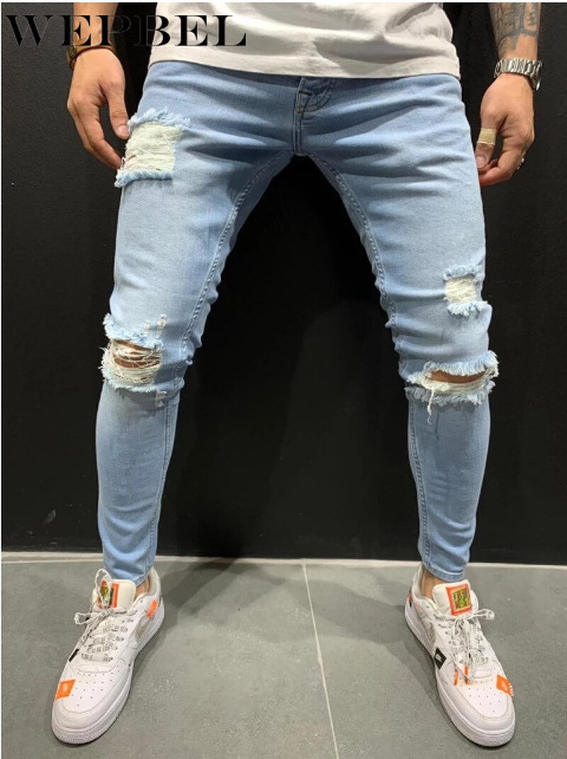 Wepbel herreside rød stribet slim jeans bukser street style hip hop afslappet denim joggers herre bukser plus str.