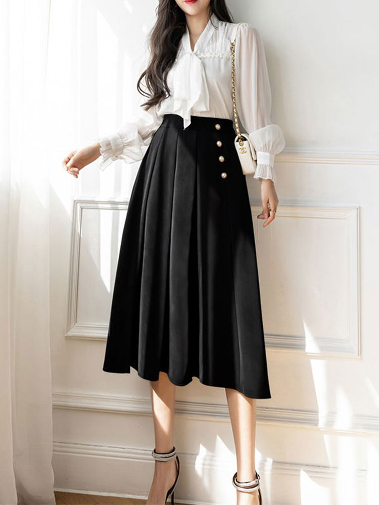 2022 Vrouwen Rok Vintage Knop Stijlvolle Casual Straat Ol Office Dames Midi Geplooide A-lijn Pak Rokken Elegante Faldas