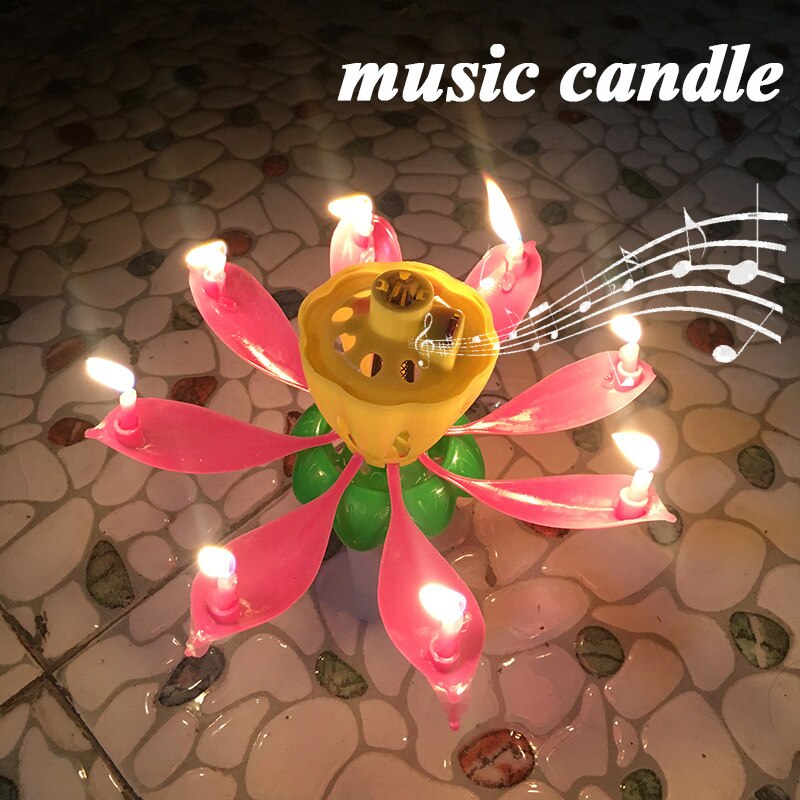 Korte Romantische Muzikale Kaars Lotus Bloem Party Art Gelukkige Verjaardag Kaars Lights Party Diy Taart Decoratie Voor Kids