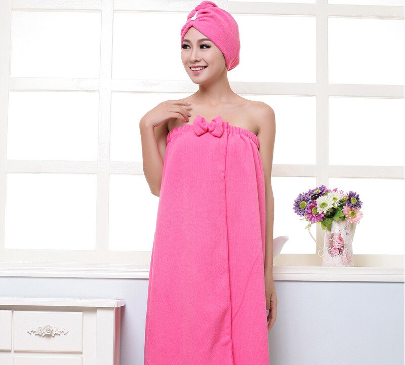 Shower Towel Wrap,Shower Body Wrap for Women Bath Spa Towel Wrap Shower Robe Comfortable with Adjustable Velcro: rose red