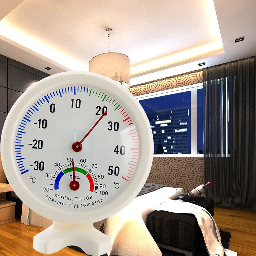 Round Indoor Outdoor Hygrometer Humidity Thermometer Temperature Meter Gauge Display Indoor Outdoor Weather Station Clock #