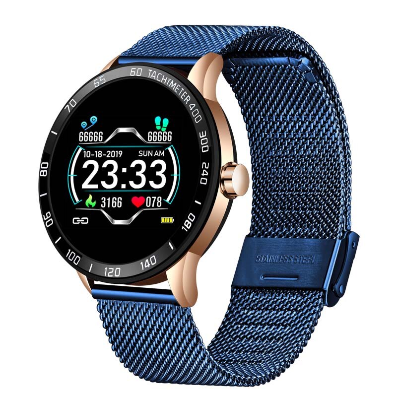 Lige smart ur mænd oled farveskærm hjertefrekvens blodtryk multifunktionstilstand sport smartwatch fitness tracker: Blå