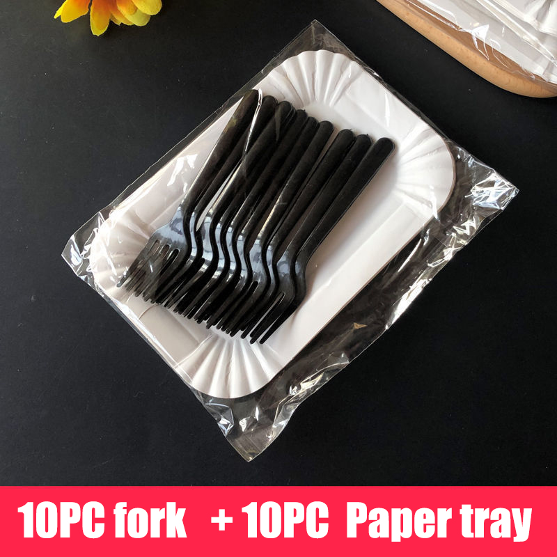 20Pc Wegwerp Cake Papier Plaat Vork Set Gebak Snack Plaat Verjaardagsfeestje Servies Wegwerp Servies Set: Default Title