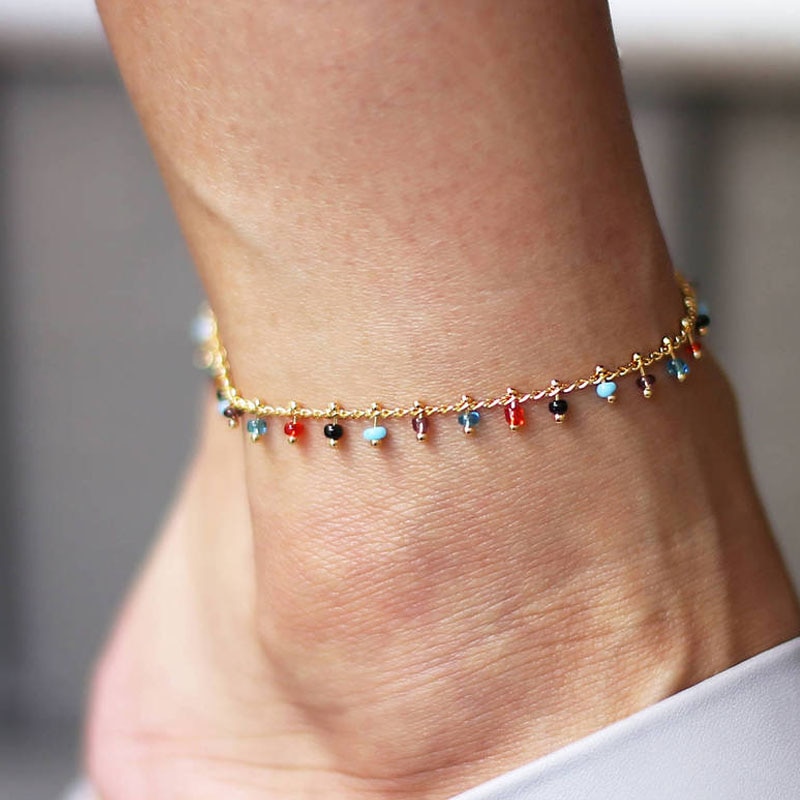 Trendy Foot Jewelry Colorful Crystal Rhinestone Anklet Summer Barefoot Ankle Leg Bracelets for Women Girl