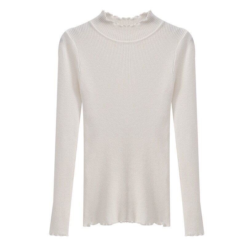 Wixra Womens Sweaters Turtleneck High Stretch Pullovers Long Sleeve Solid Sweaters Pulls Autumn Winter Women Clothes: White