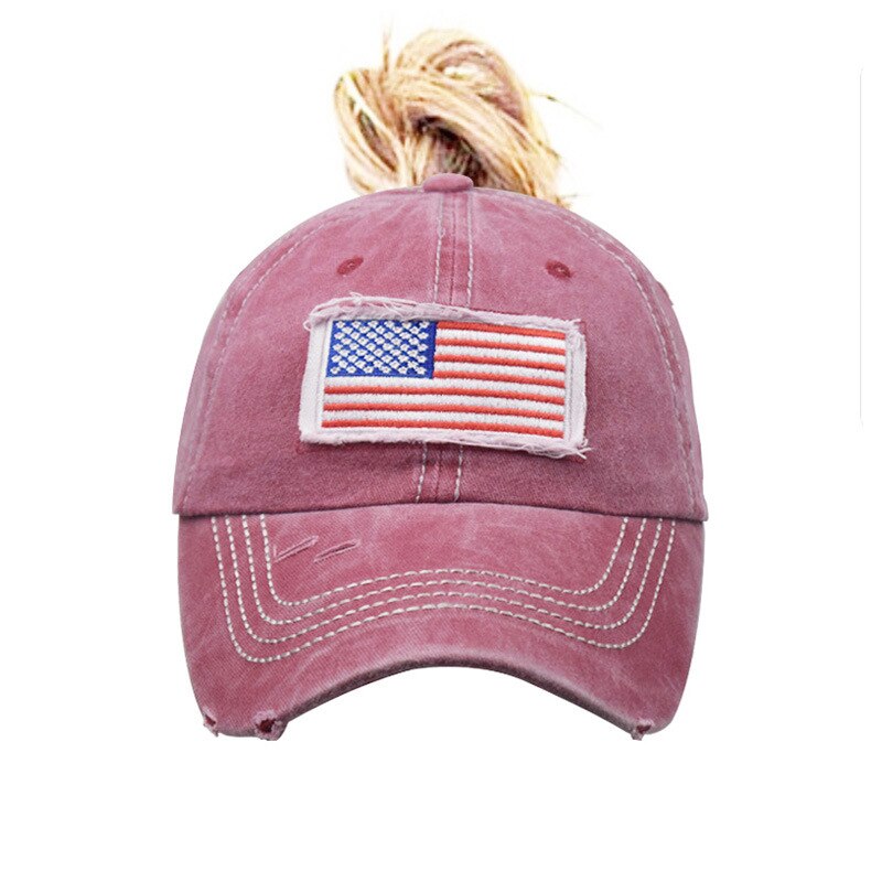 Ren bomuld vasket hestehale hul flag broderet baseball kasket hestehale hat buet skygge hestehale casquette