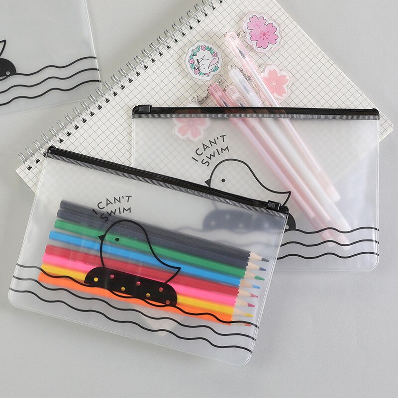 1 Pieces Korea School Stationery Lovely Cute Kawaii PVC Envelope Transparent Bag Chicken Translucent Folder Pencil Case