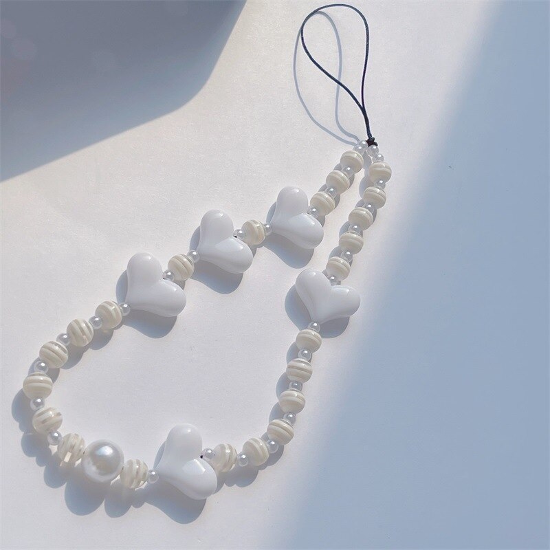 2022 Mobile Phone Charm Beads Anti-loss Telephone Lanyard Jewelry For Women Heart Mobile Phone Chains Accessories