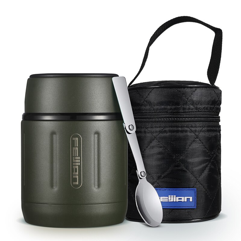 Feijian Voedsel Thermos, Potje, Draagbare Thermos Dozen, Geïsoleerde Lunch Box, 500Ml, roestvrij Stalen Container, Tumbler, Bpa Gratis: Army Green