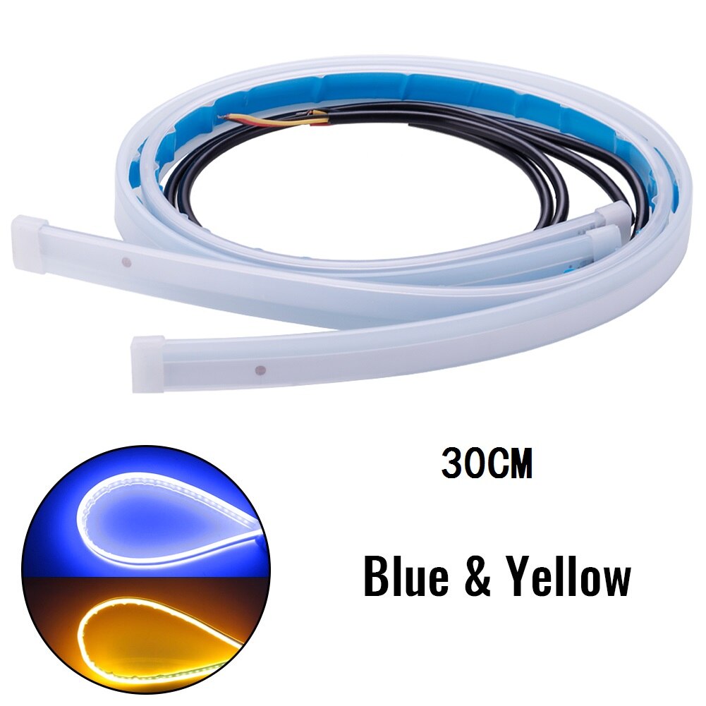2Pcs Motorcycle DRL Daytime Running Light Waterproof Universal 12V Auto Headlight Sequential Turn Signal Yellow Flow Day Light: 30CM Blue Yellow