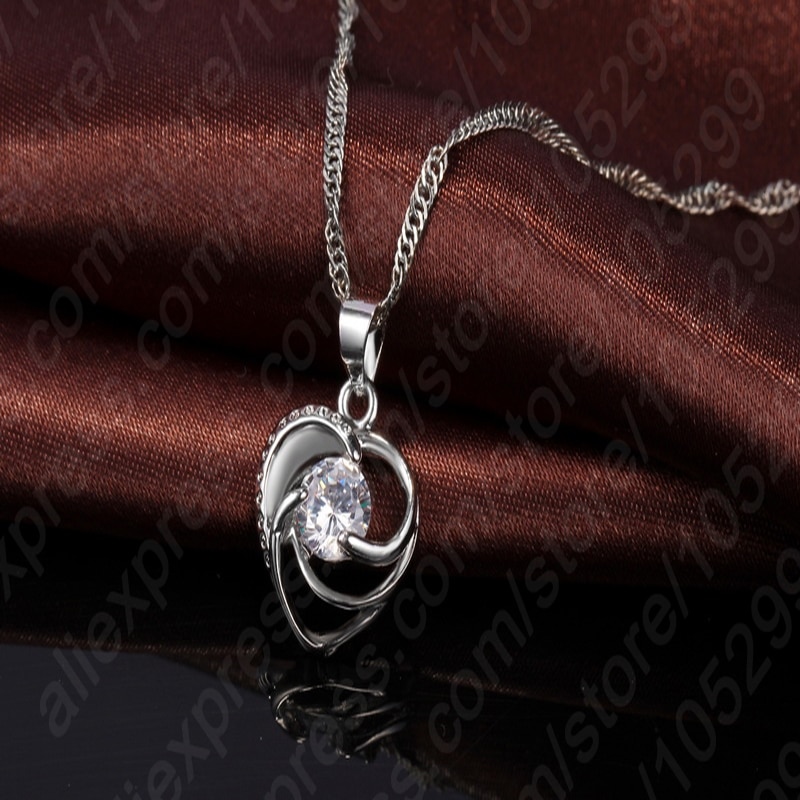 925 Sterling Silver Wedding Jewelry Set Necklace Earrings For Women Crystal Heart LOVE Anniversary