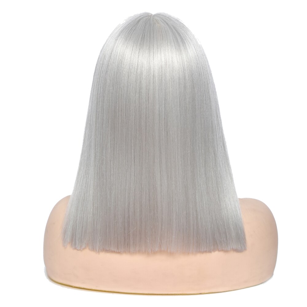 SOKU Synthetic Wigs Short Bob Light Grey Straight Hair For Women 14 Inches Ombre Gray Lace Wig Heat Resistant Middle Part Wigs