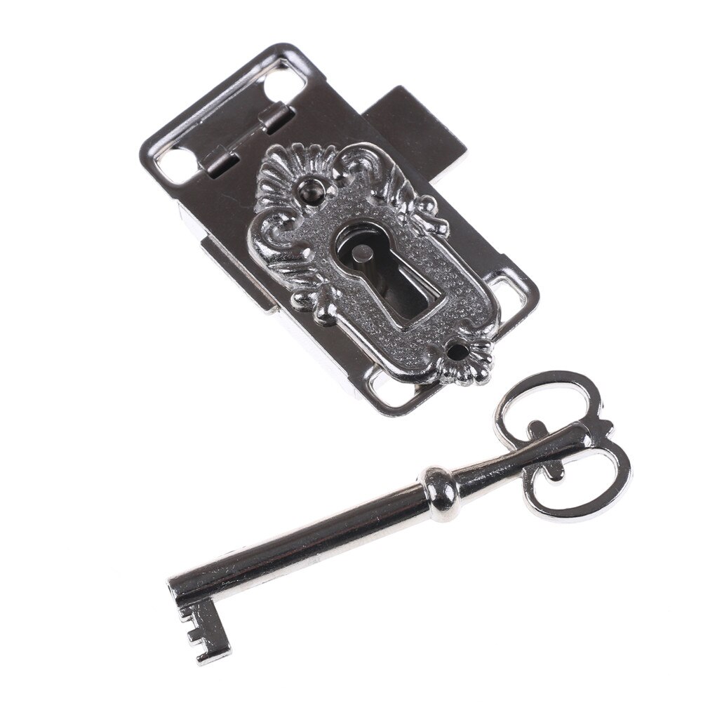 1Set Durable portable Vintage Antique Style Iron Lock + Key for Drawer Cabinet Wardrobe Cupboard Door Accessories