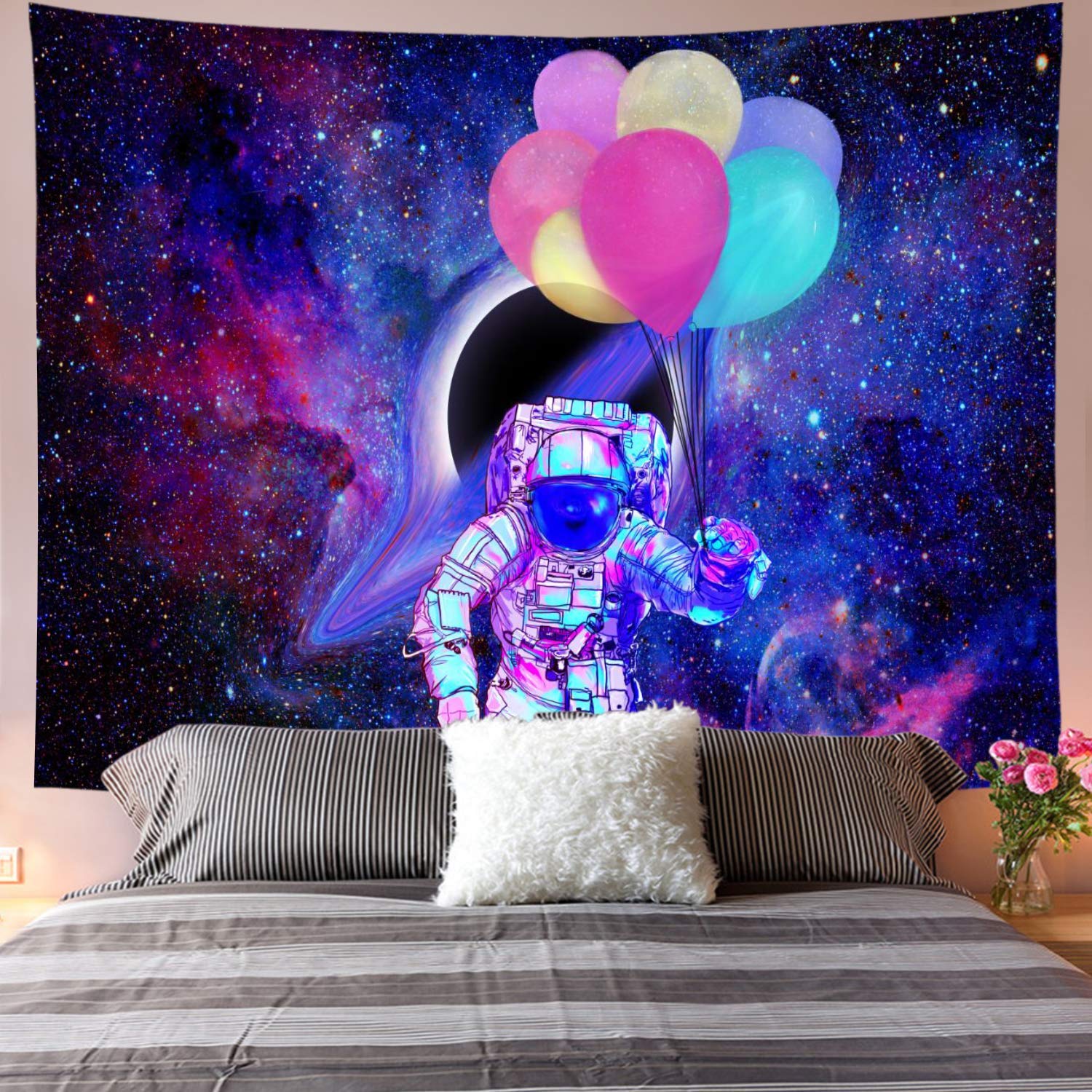 Tapiz de Tela con estampado de astronauta, manta de pared de galaxia psicodélica, Nasas espaciales, , decoración Bohemia: A