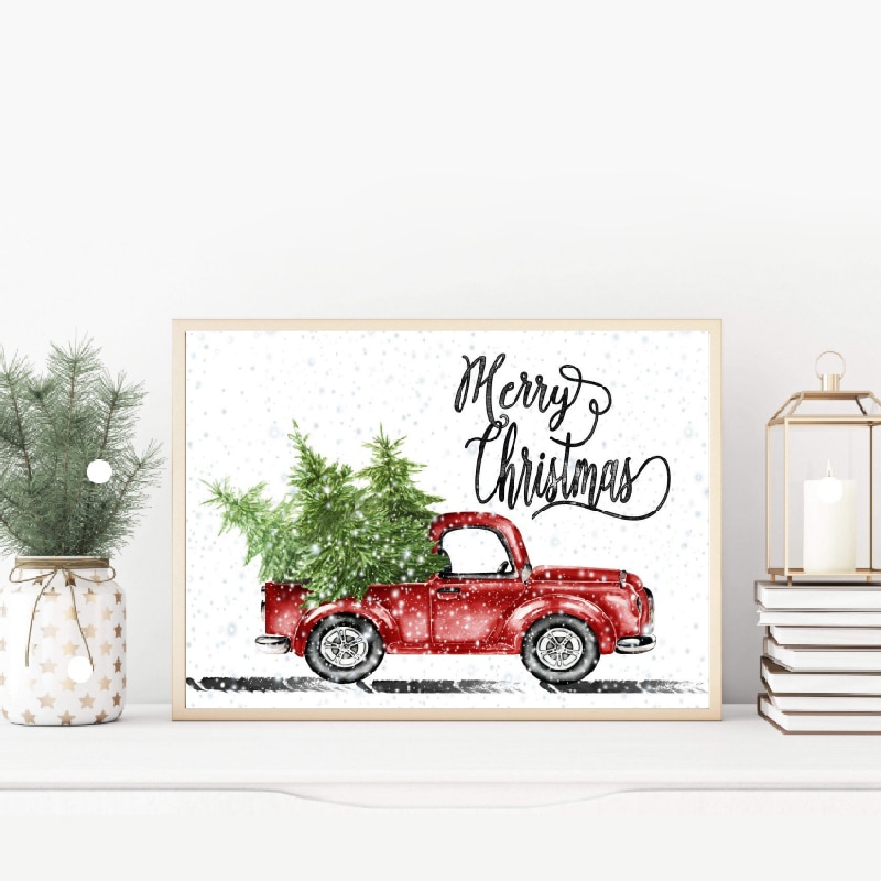 Lkw Weihnachten Bäume Hause Dekorative nordisch Leinwand HD Drucke Gemälde Modulare Bilder Moderne Kunstwerk Schlafzimmer Zauberstab Kunst Poster