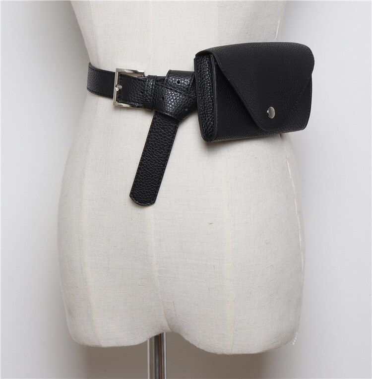 Vintage damen gürteltasche, umhängetasche, hüfttasche aus pu-leder, gürteltasche, handytasche, kleine brusttasche: Schwarz