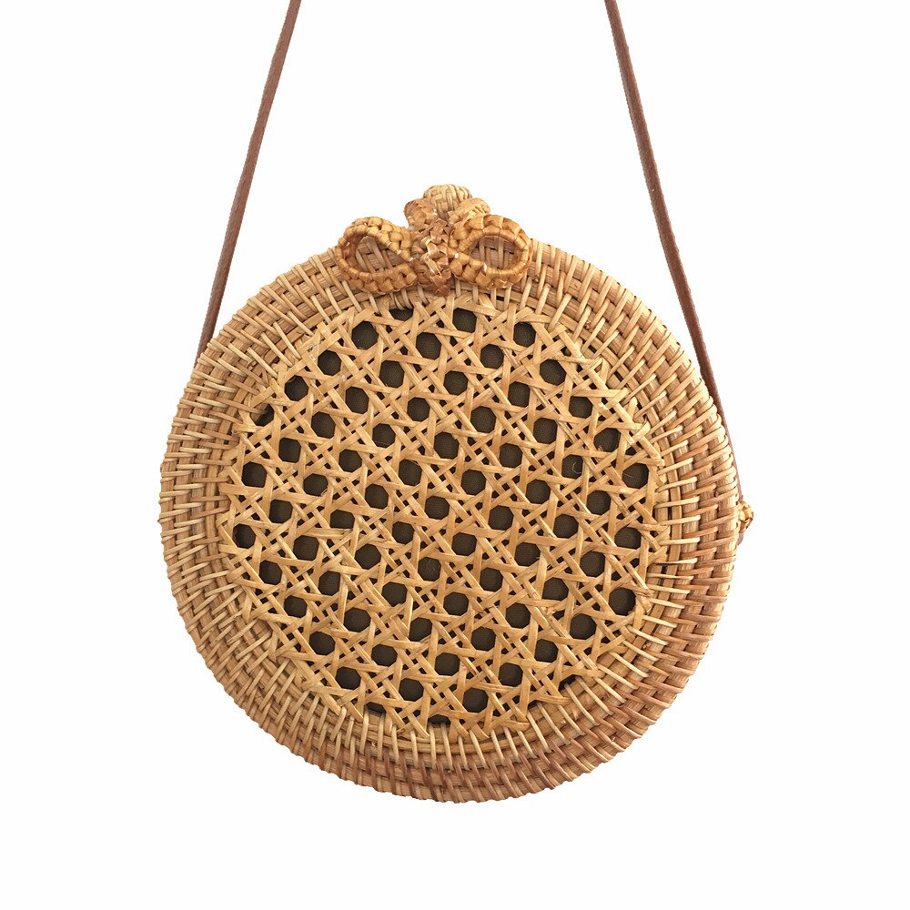 Round Straw Bags Women Summer Rattan Bag Handmade Woven Beach Crossbody Bag Circle Bohemia Handbag: R 20X8cm