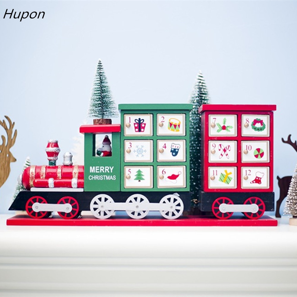 1pc Christmas Train Painted Wood Christmas Decoration for Home with Advent Calendar Calendar Storage Box 42*10*19cm Navidad