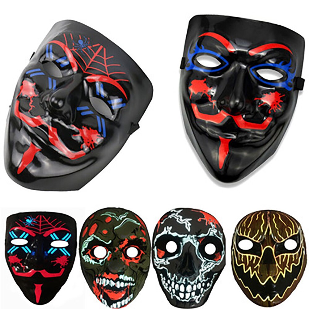 Clown LED Mask Halloween Party Mask Neon Light Up Luminous Wire Purge Scary