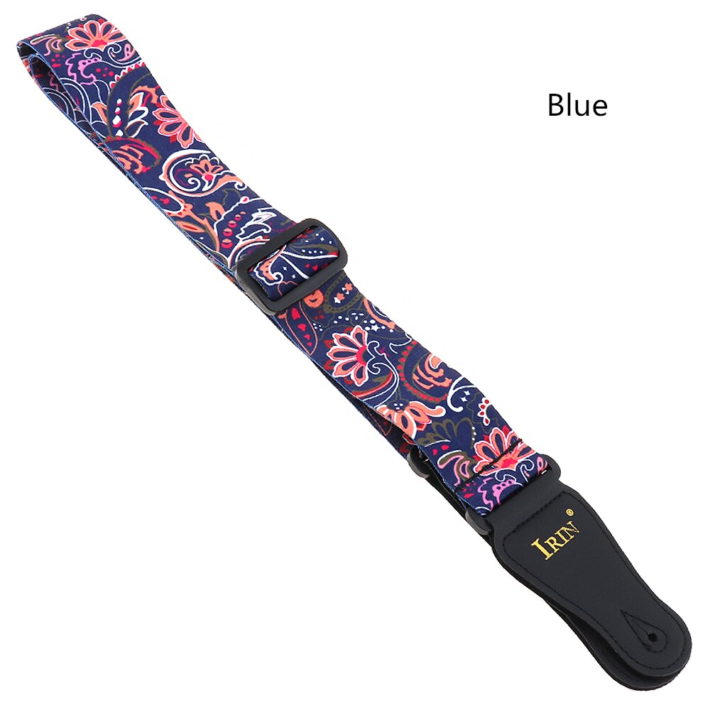 Verstelbare Afdrukken Gitaarband Met Nationale Stijl Bloemen Patroon 3 Kleuren Optioneel Voor Akoestische Folk Elektrische Basgitaar: Blauw