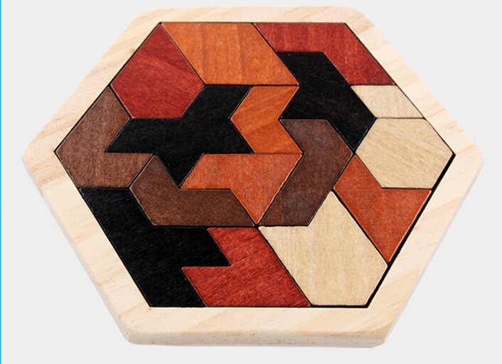 3d trä sexkantiga intelligenta geometriska pussel barns byggpussell kognitiv matchande barngåvor för barn: Ny hexagon
