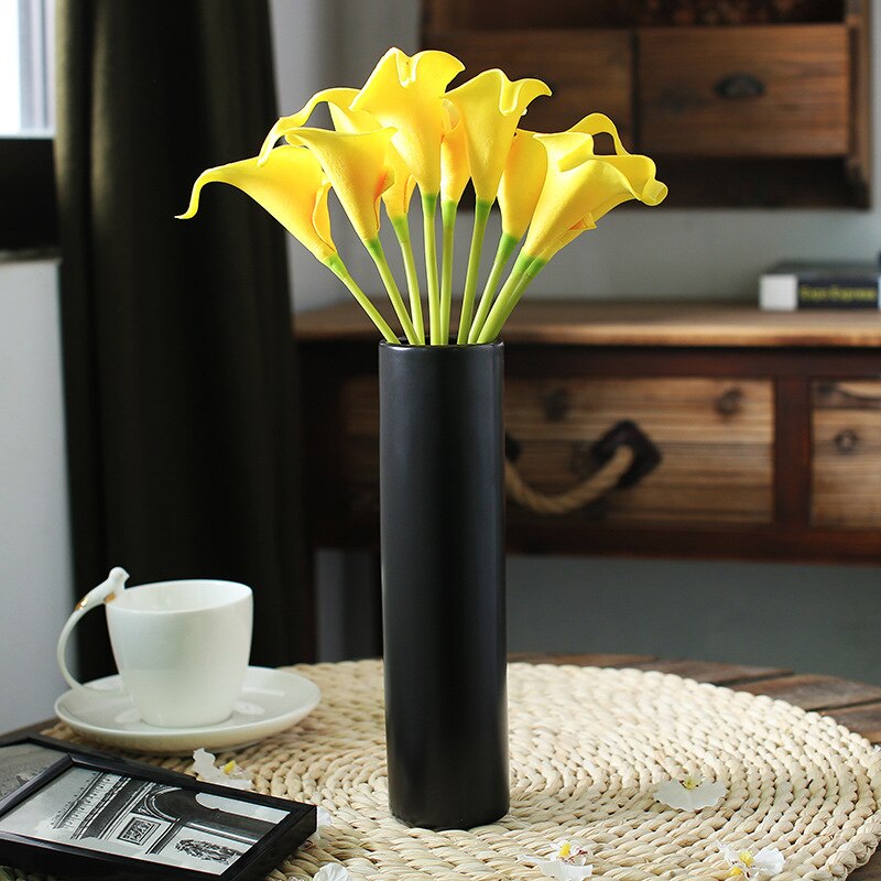 Simple Modern Matt Black Ceramic Art Vase Dining Room Table Decor Flower Vase Ornaments