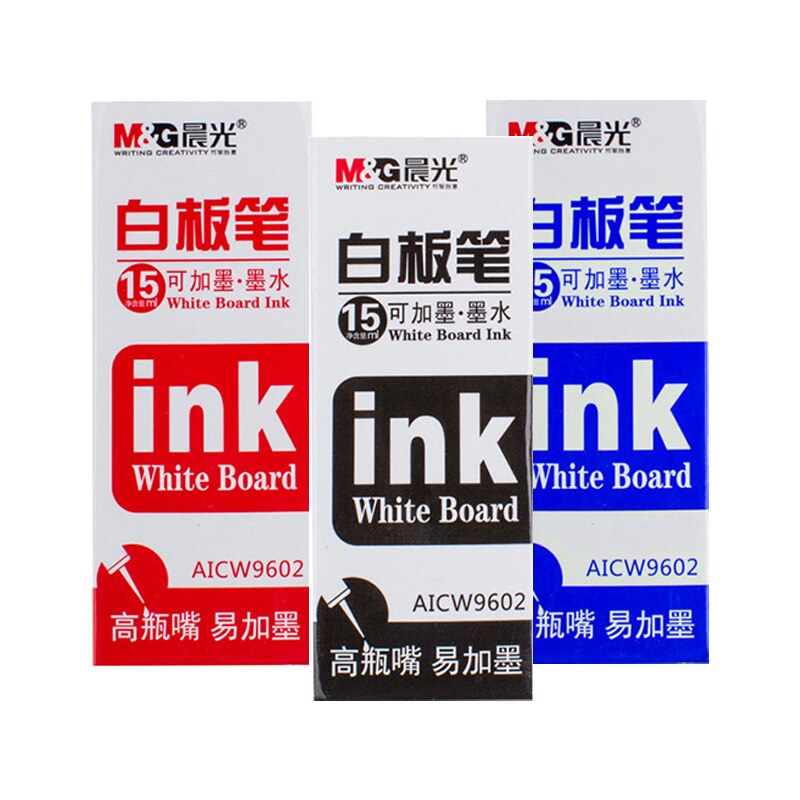 M&amp;G Erasable Whiteboard Marker Pen 1 Pcs Blackboard + 1 Ink Bottle Set Office Markers Dry Erase Blue Black Red Office Supplies