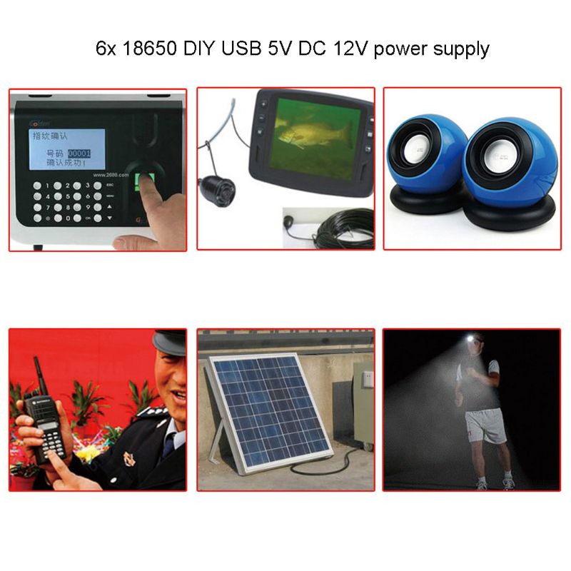 Waterproof DIY 6x 18650 Battery Case Box Cover with 12V DC and USB Power Supply for Bike LED Light Cell Phone Router
