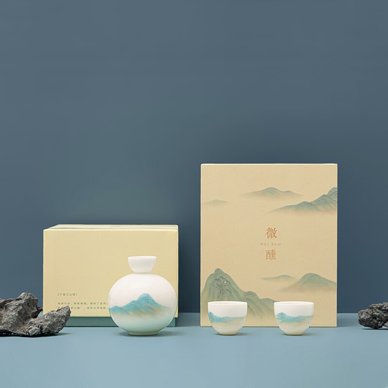Ceramic wine pot household ancient Chinese style liquor distributor white wine set wineware box
