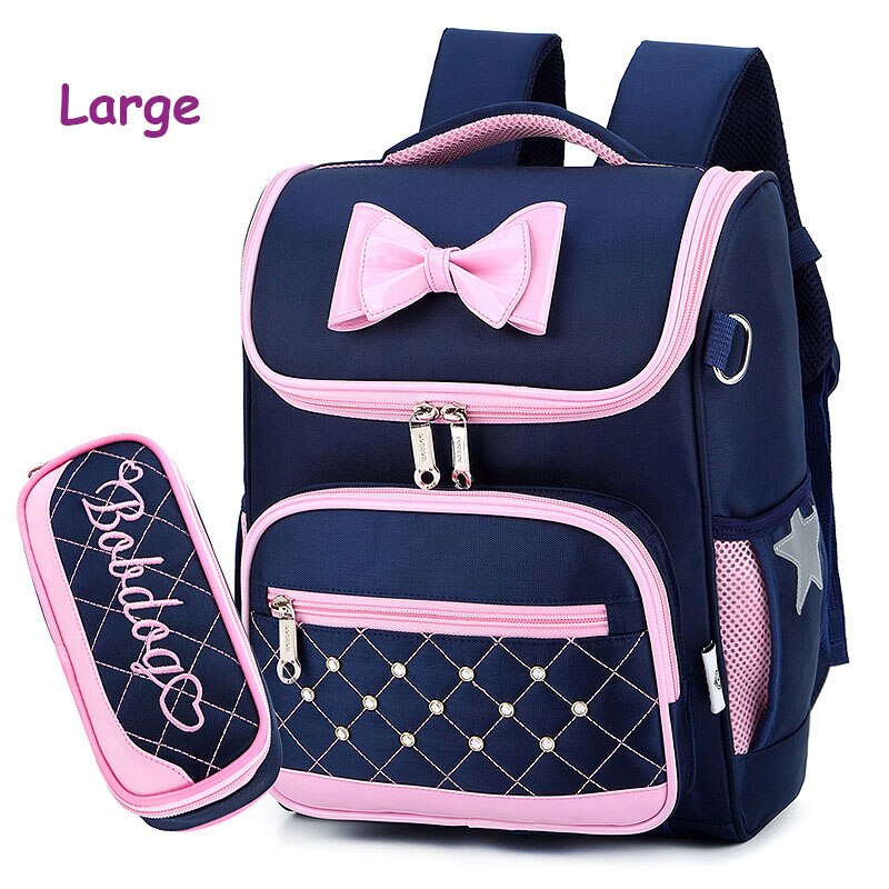 6-10 jahre Mädchen Schule Taschen Bogen Prinzessin Rucksäcke Kinder Schule Taschen Kinder Mädchen Schulranzen Knapsack mochila infantil menina: large  navy