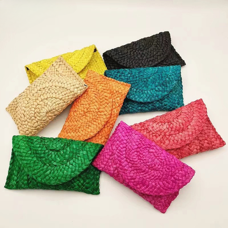 Fashionable Corn Husk Straw Bags Hand-woven Women Clutch Envelope Handbag Long Purse For Female Summer Beach Bag bolsa