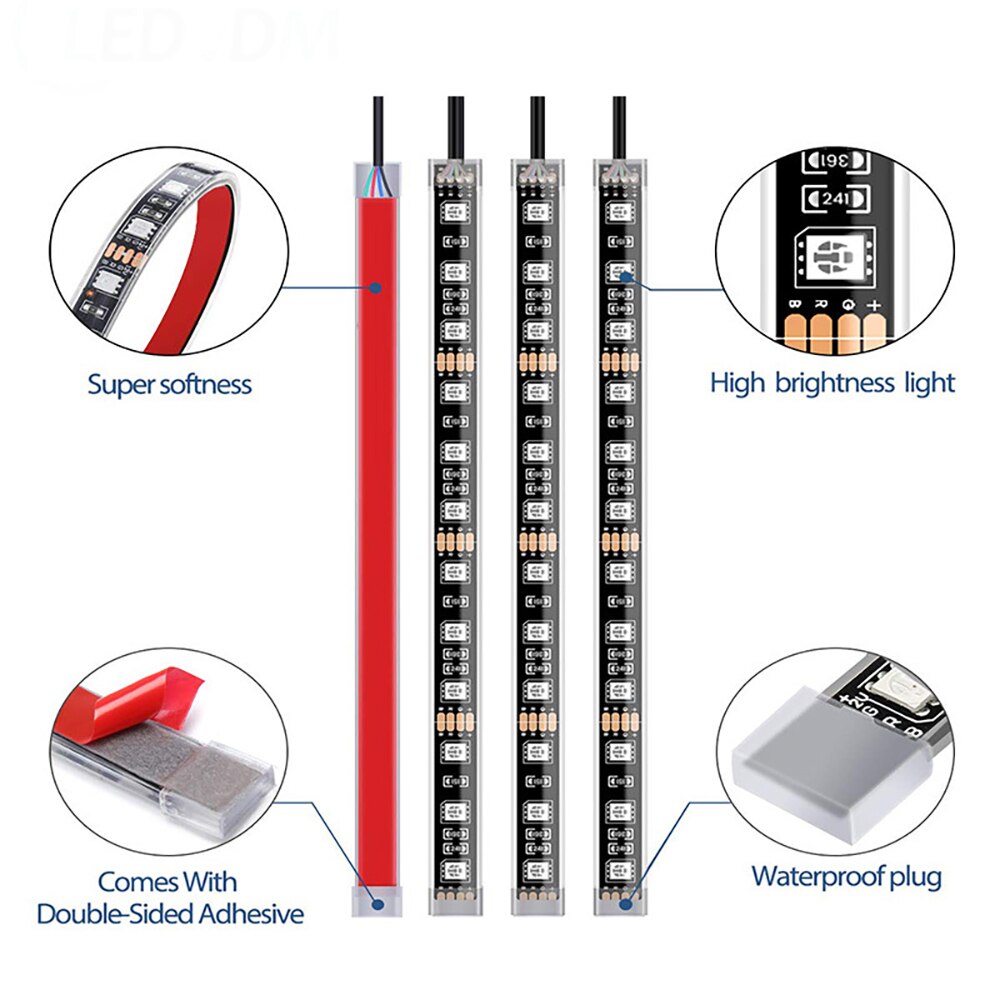 AOZBZ 2 In 1 Multicolor Motorcycle Ambient Light Flexible Ribbon Music Effects Bar Bluetooth LED Strip Lights APP Control