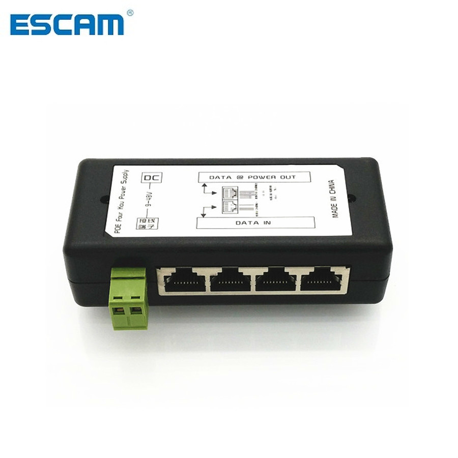 ESCAM 4 Ports 8 portsPoE Injector PoE Power Adapter Ethernet Power Supply Pin 4,5(+)/7,8(-) Input DC12V-DC48V for IP Camera