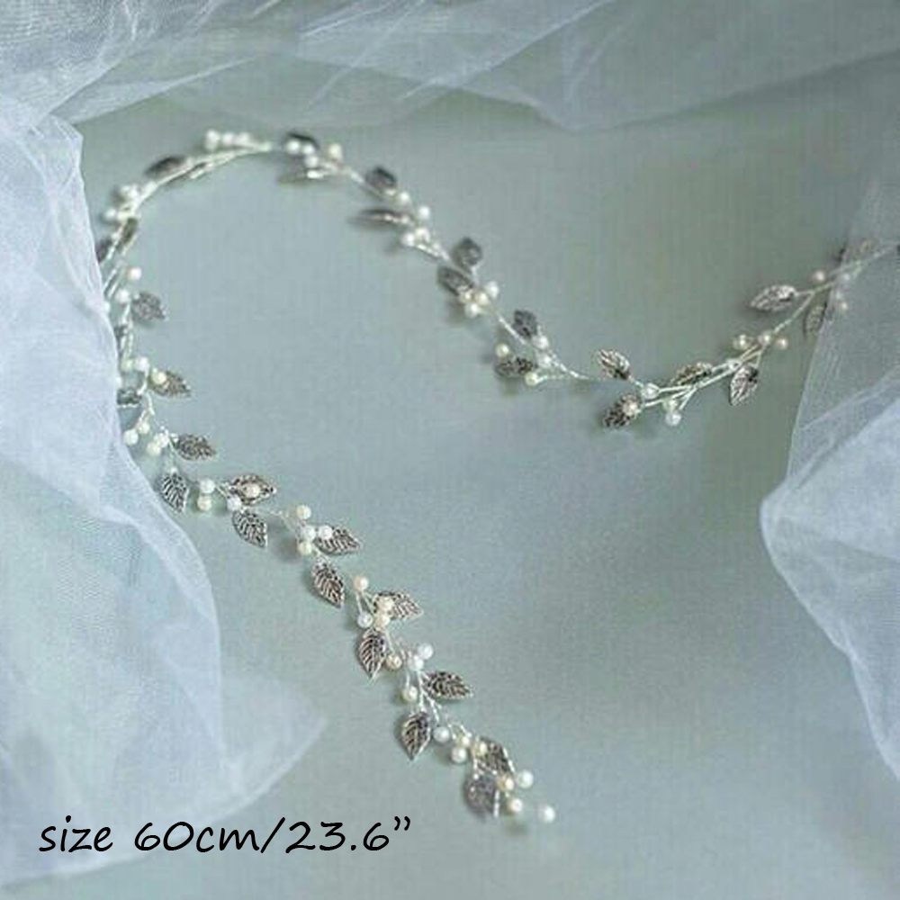 Diadema Retro con hojas y perlas para mujer o niña, accesorios nupciales para el cabello, joyería para el cabello de boda