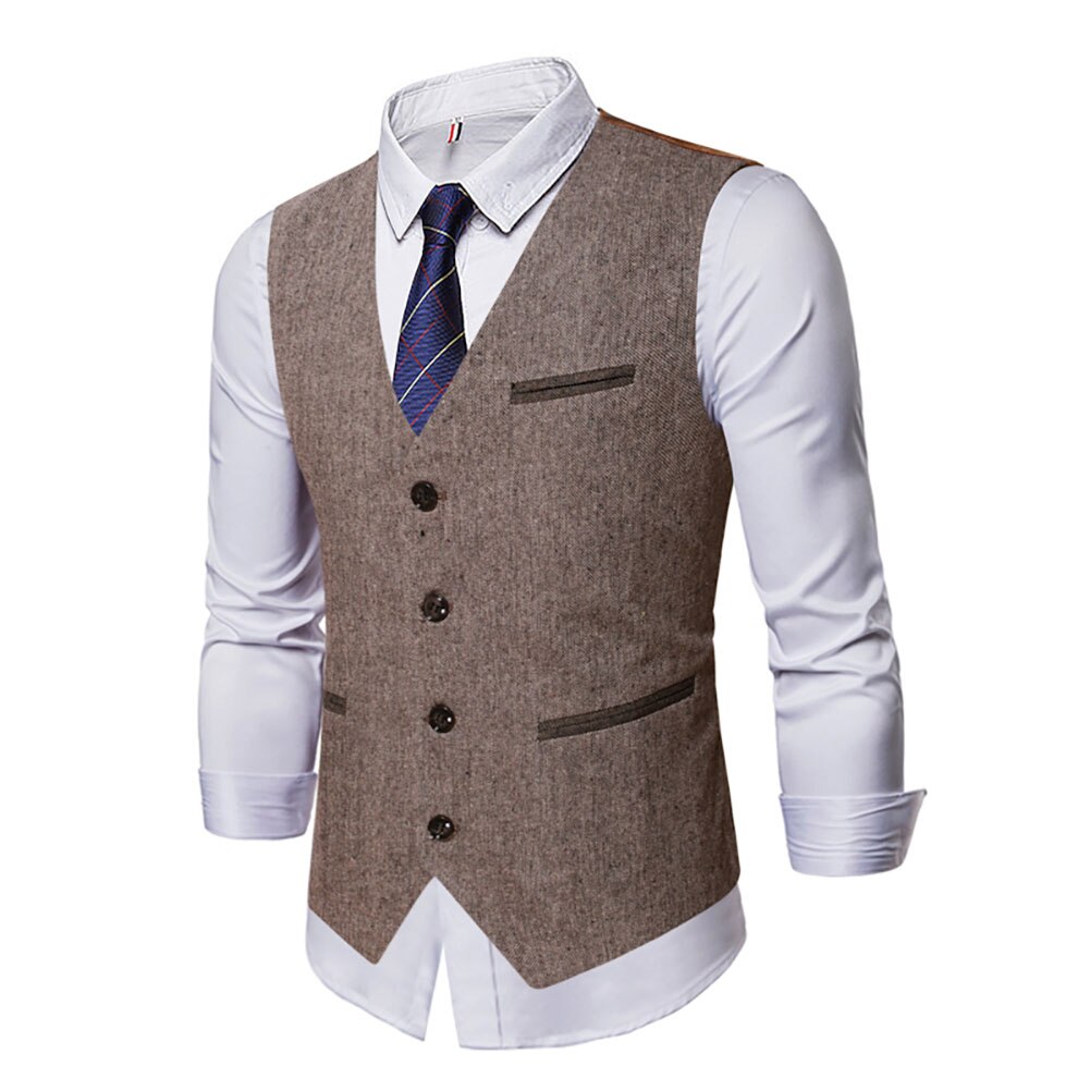 Hombres de traje chaleco Boutique de los hombres Vintage botones de chaleco de traje Slim para padrinos de boda de chaleco de algodón para padrinos de boda