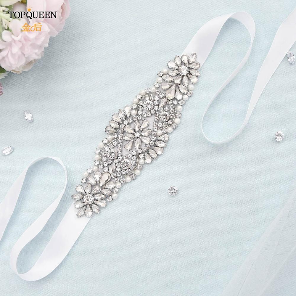 TOPQUEEN S394 Handmade Bridal Belt Wedding Belts Sashes Rhinestone Pearl Beads Belt For Bridal Gowns Belt for Dresses Women