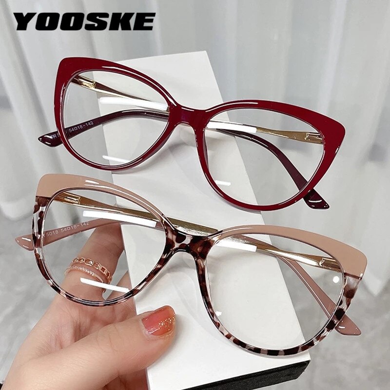YOOSKE Anti Blue Light Glasses Women Retro Cat Eye Glasses TR90 Metal Spring Leg Optical Glass can be Equipped with Myopia Lens