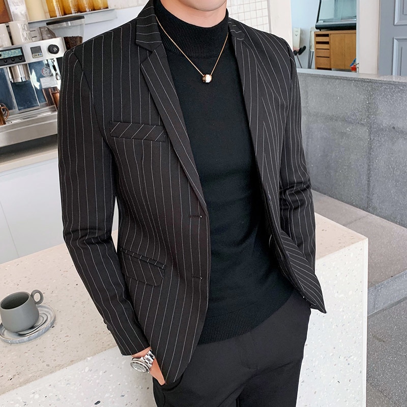 Höst affärsaffärer randig maskulino kostymer kavaj 3 färg klassisk herrkavaj vintage kostymjacka