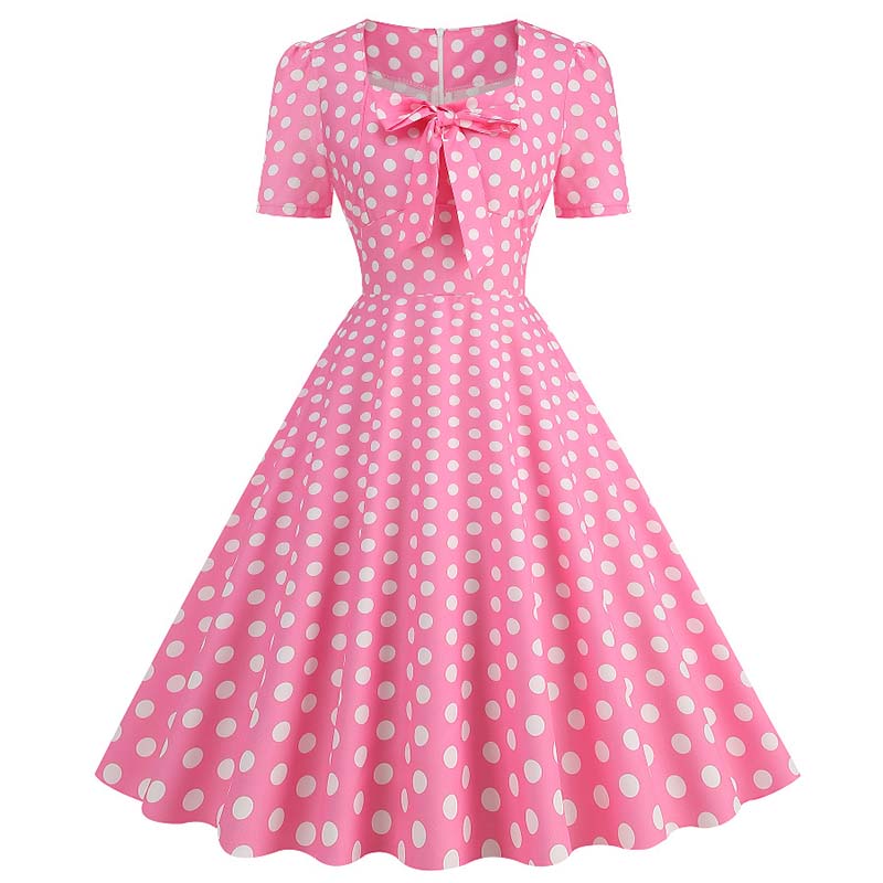 Grønne rutete swing festkjoler kvinner vintage firkantet krage korte ermer casual sommerkjole: M / Rød