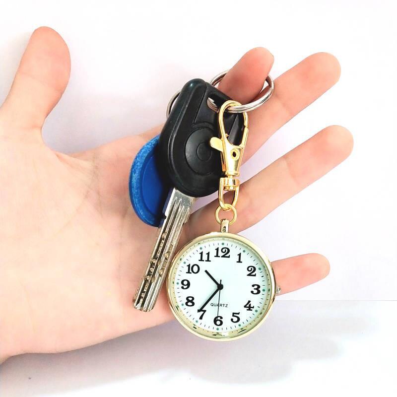 Quartz Zakhorloge Sleutelhanger Klokken Ronde Wijzerplaat Draagbare Eenvoudige Hanger Voor Vrouwen Mannen