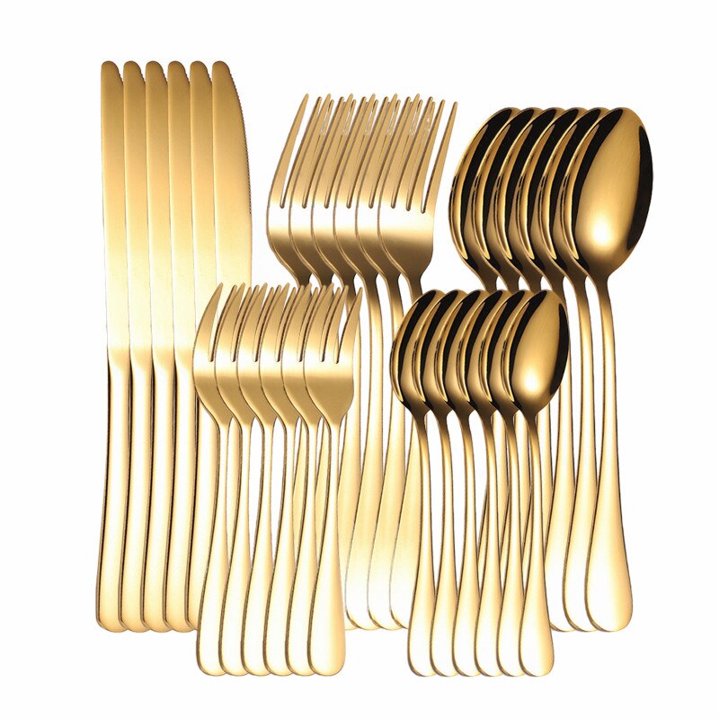 Gold Cutlery Set Stainless Steel Cutlery Set Golden 30Pcs Full Tableware Fork Spoon Knife Western Dinnerware Set Complete: gold